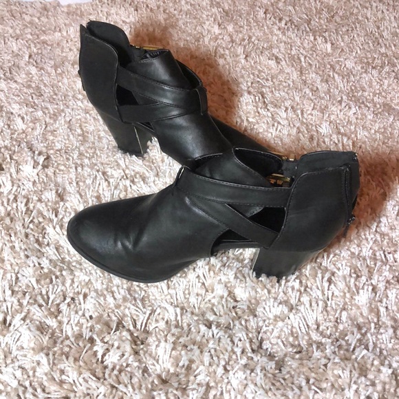 BAMBOO Black Booties with Gold Buckles - Picture 3 of 5